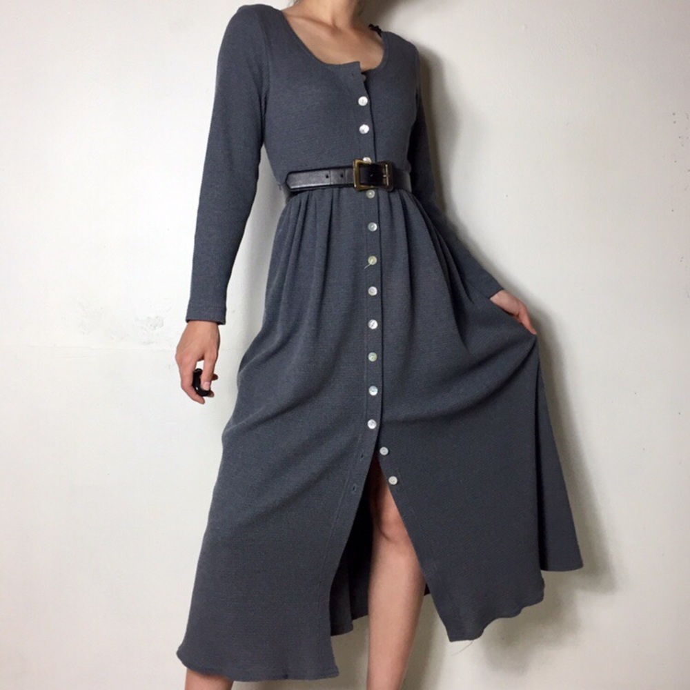 ❌SOLD❌VTG waffled knit long sleeve maxi dress